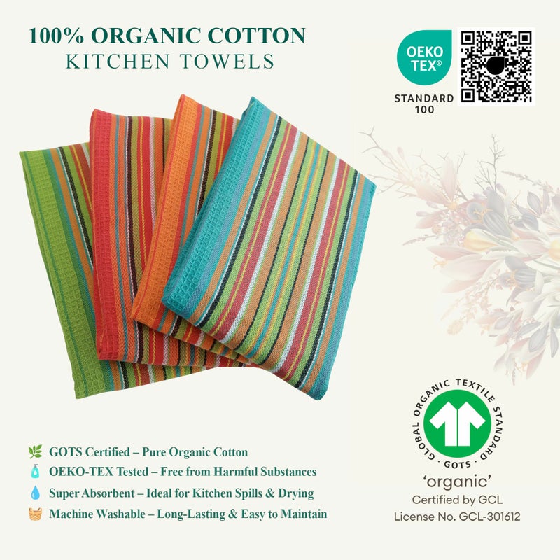 DG Collections Salsa Stripe Kitchen Dish Towels, 100% Cotton, Highly Absorbent, Multi Purpose Waffle Tea Towels for Cooking, Drying & Cleaning, 16x28 Inches, Pack of 12 - Image 2